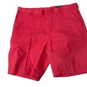 Greg Norman Men’s Red Shark Logo Flat Front Chino Shorts Size 42 GUC